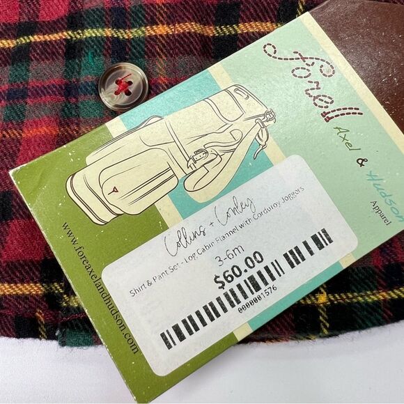 NEW Fore Axel & Hudson Log Cabin Flannel Shirt and Cargo Jogger Set 3/6M - Picture 6 of 9
